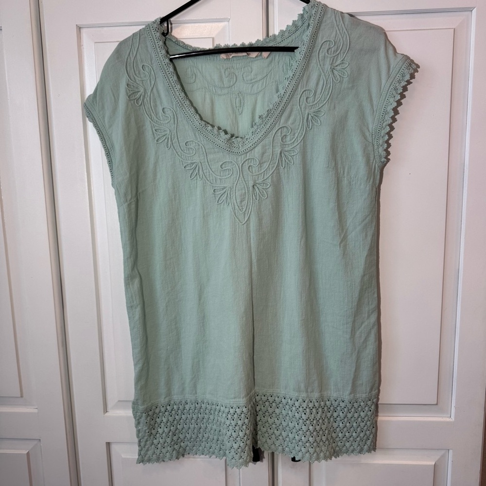 Soft Surroundings Womens Aqua Tunic Boho Size XS Embroidery and detailed trim. - Picture 1 of 11